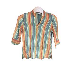 Coldwater Creek 2XL Linen Bright Striped 3/4 Sleeve Blouse